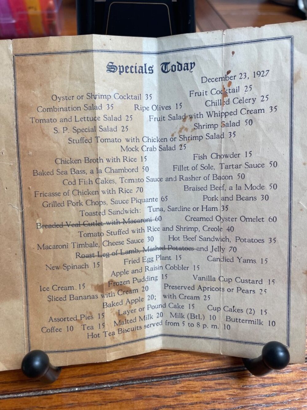 Vintage 1927 Restaurant Menu Specials Today Framed Rare Collectible Historical F